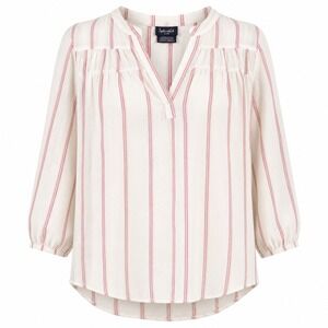 Splendid Striped Blouse Womens XL White Pink Red Linen Blend Split Neck 1753910